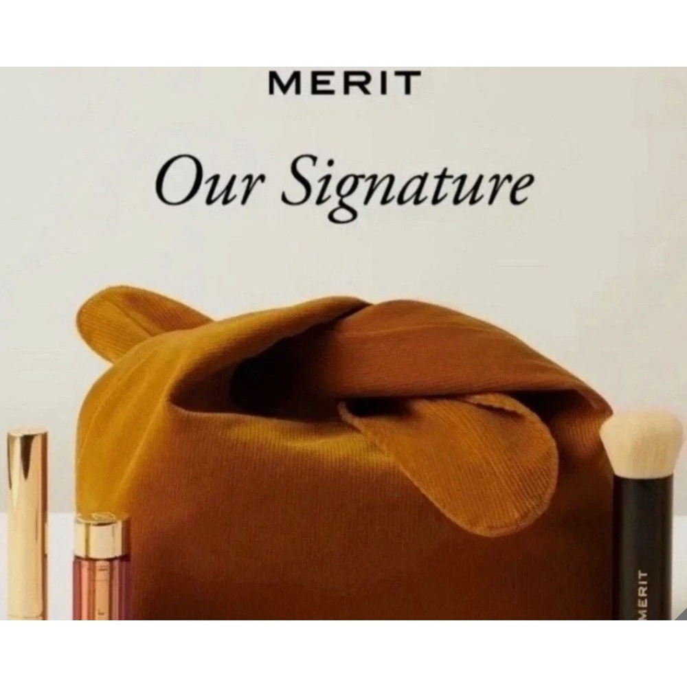 Merit Signature Cosmetic Bag Brown Corduroy Makeup Tie Top Carrying Case Travel
